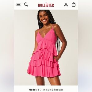 New Hollister Gilly v-neck ruffled tier baby doll mini raspberry pink small tall